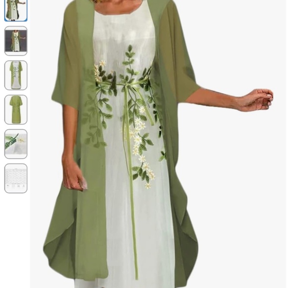 Mother of the groom chiffon white and green flowy dress - Picture 1 of 2